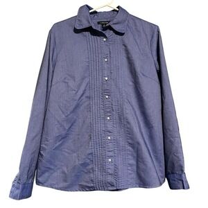 Lands End Womens Blue Pleated Front Button Down Oxford Shirt Size 14 Long Sleeve